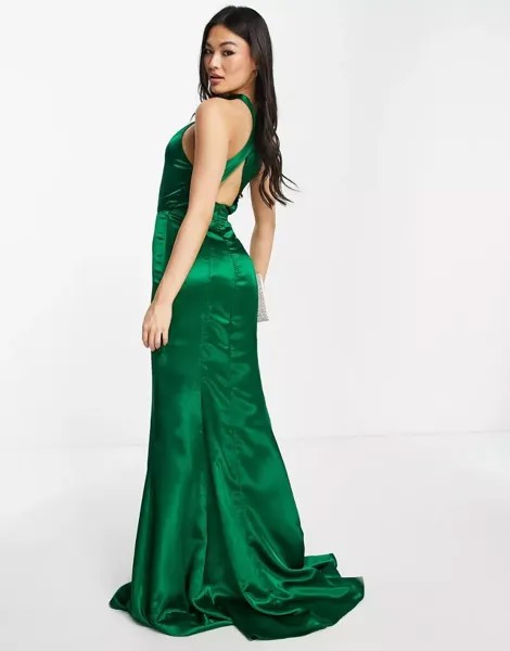 Длинное изумрудно-зеленое платье Yaura с открытой спиной