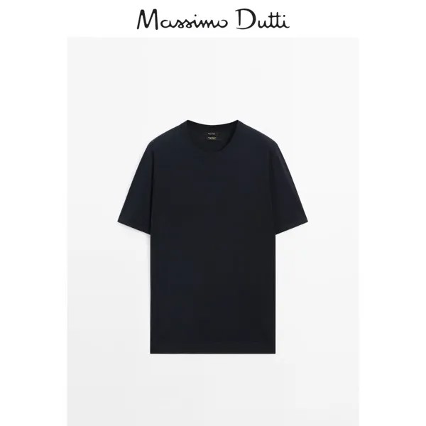 Футболка мужская Massimo Dutti 2024 с круглым вырезом и короткими рукавами, темно-синий