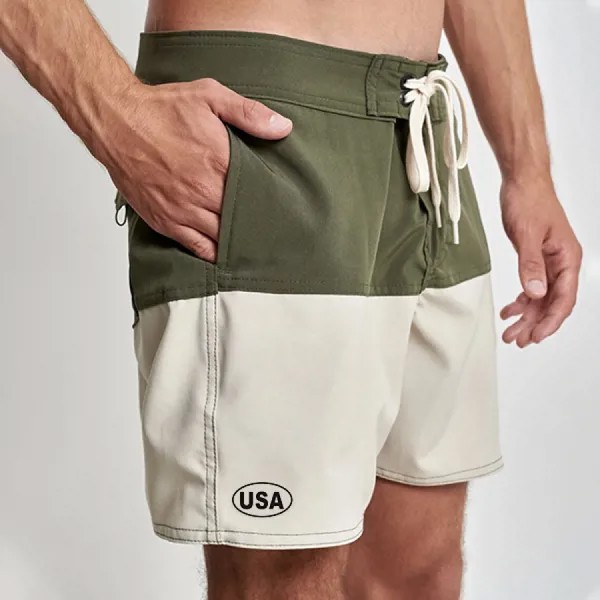 День независимости США мужские винтажные лодочники шорты для серфинга армейский зеленый контрастный цвет гавайская одежда пляжные шорты