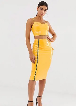 Виниловая юбка-карандаш от комплекта на молнии NaaNaa-Желтый