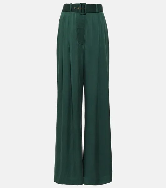 Широкие брюки из шелкового атласа с подворотами Zimmermann, зеленый