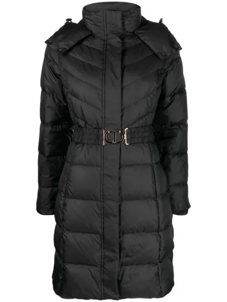 TWINSET пуховик с капюшоном и поясом, черный