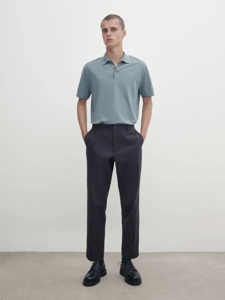 Рубашка поло из хлопкового пике с контрастными рукавами Massimo Dutti, стальной