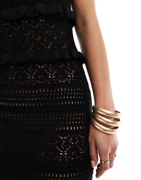 Черное платье макси крючком Miss Selfridge – с рюшами