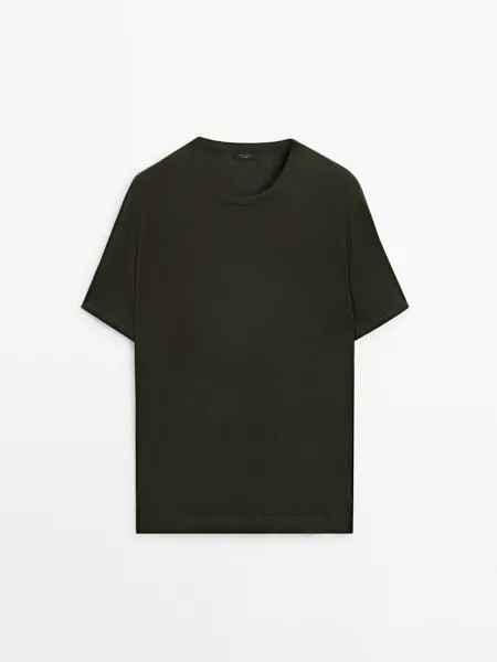 Футболка из фетровой фактуры Massimo Dutti, хаки