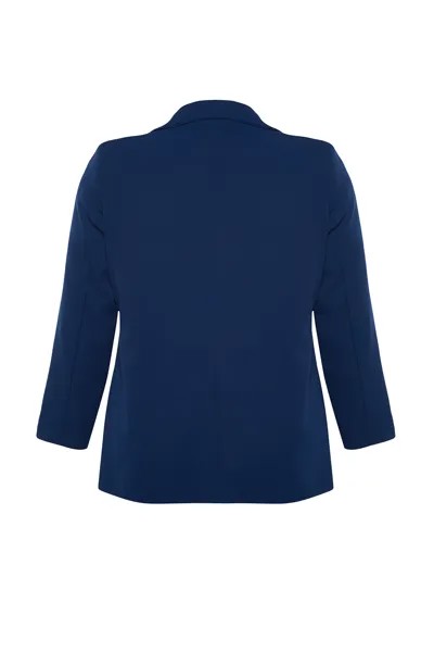 Синий тканый пиджак с двойной застежкой Trendyol