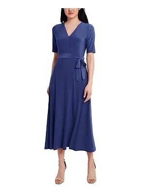 MSK Женское темно-синее трикотажное платье-футляр миди с поясом и рукавами до локтя, размер XL