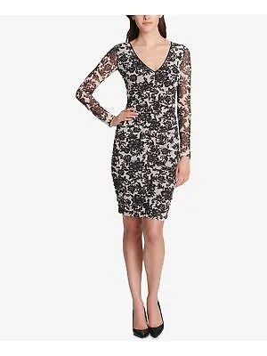 Женское черное коктейльное облегающее платье GUESS с длинным рукавом и V-образным вырезом выше колена 0
