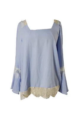 Синяя кремовая блузка-крестьянка с кружевной отделкой Ny Collection Chambray M