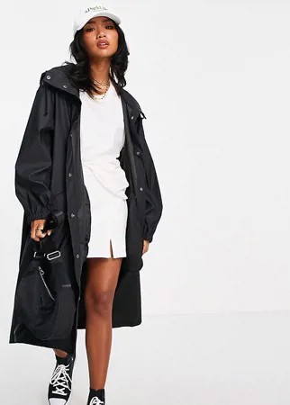 Черный прорезиненный дождевик миди ASOS DESIGN Petite-Черный цвет