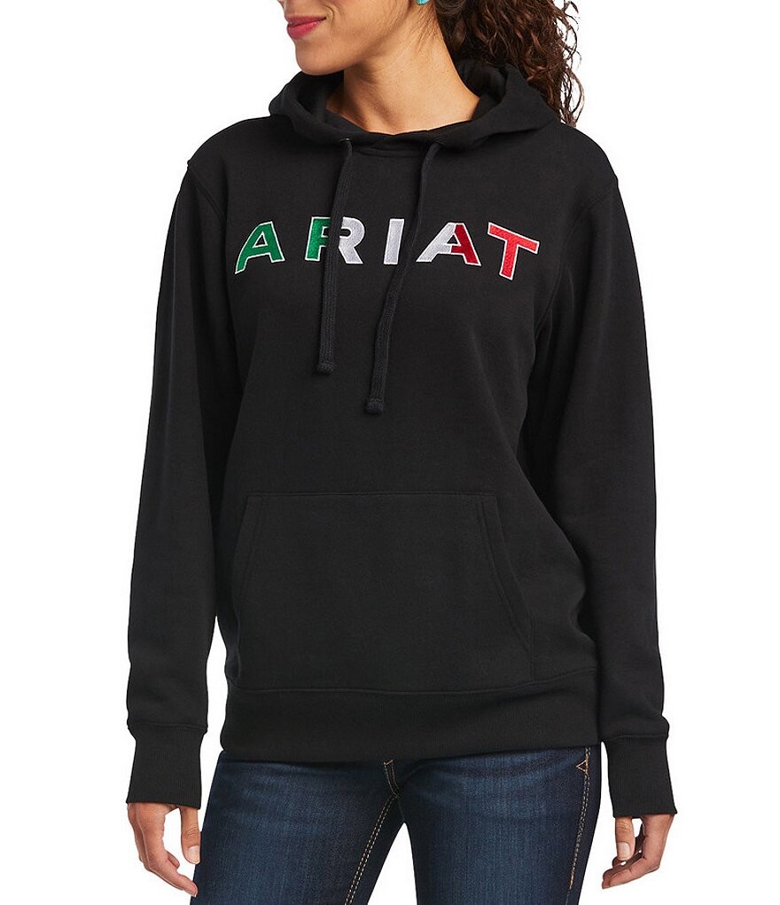 Толстовка Ariat из хлопкового флиса с вышитым логотипом и карманом-кенгуру с длинными рукавами, черный