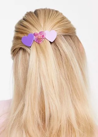 Фиолетовая заколка для волос с сердечками из полимерного материала Pieces-Фиолетовый цвет