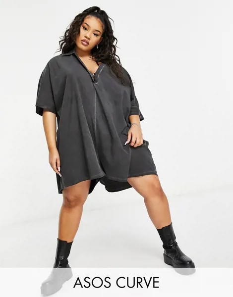 Ромпер черного выбеленного цвета в стиле oversized ASOS DESIGN Curve-Черный цвет