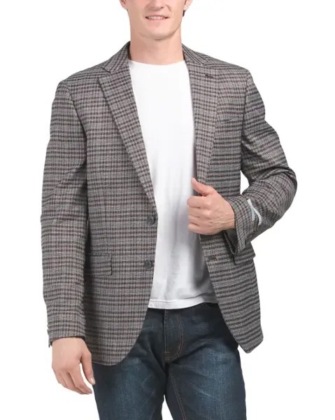 Спортивное пальто в клетку из смесовой шерсти Perry Ellis, винный/серый