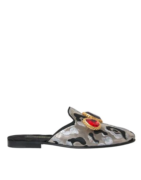 Dolce & Gabbana Жаккардовые сандалии-мюли с кристаллами на плоской подошве Женская обувь, серый