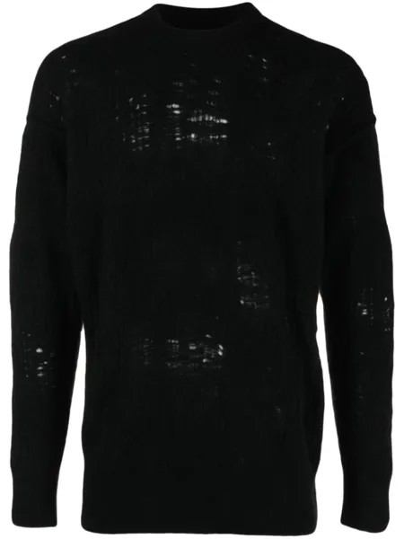 Isabel Benenato distressed-effect crew-neck jumper, черный