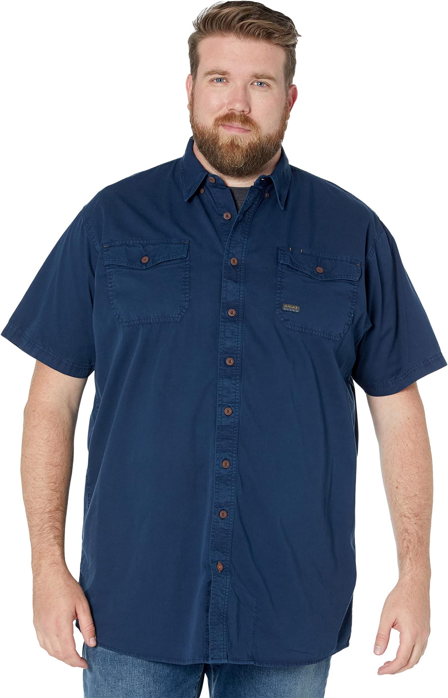 Рабочая рубашка из твила с короткими рукавами Big & Tall Rebar Ariat, темно-синий