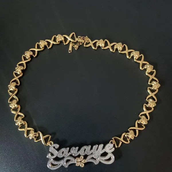 Hiphop сексуальное ожерелье с именем на заказ 3D Двойная табличка на заказ цепочка с сердцем персонализированное ожерелье с именем XOXO для женщин ювелирные изделия подарки