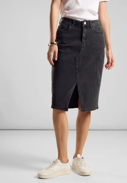 Юбка макси STREET ONE с разрезом, цвет Soft Black Washed