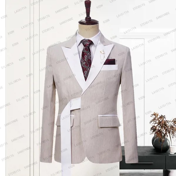 Новинка 2023, индивидуальное Мужское пальто с поясом, деловая официальная Мужская Свадебная модная куртка с заостренным воротником для жениха, Повседневная облегающая куртка