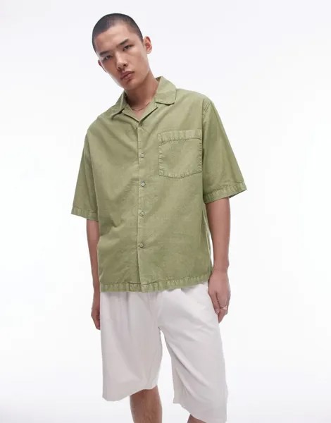Topman — рубашка свободного кроя с короткими рукавами цвета хаки