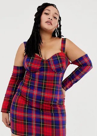 Платье мини в клетку ASOS DESIGN x LaQuan Smith Curve-Многоцветный