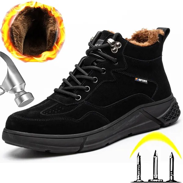 Красивые популярные зимние ботинки, Мужская неразрушаемая обувь, непрокалываемая защитная обувь, мужские ботинки со стальным носком, рабочие ботинки, кроссовки, мужская обувь
