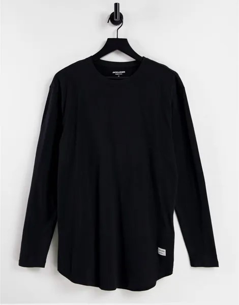 Черный лонгслив из органического хлопка с ассиметричным краем Jack & Jones Essentials-Черный цвет