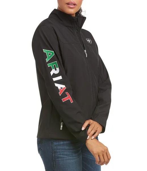 Куртка Ariat Classic Team Softshell Mexico с воротником-стойкой и длинными рукавами на молнии спереди, черный
