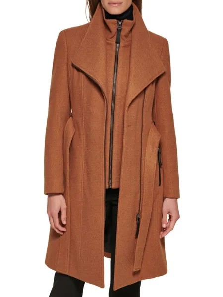 Пальто с запахом и поясом Calvin Klein, цвет Dark Camel