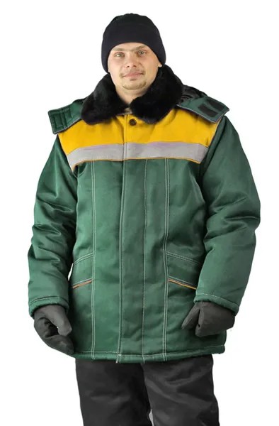 Куртка рабочая мужская Ursus УРАЛ темно-зеленый; желтый 64-66 RU, 170-176 см