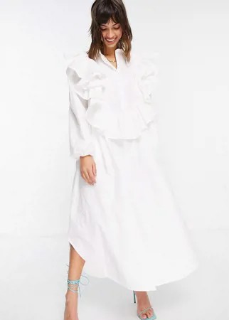 Белое ярусное платье-рубашка в стиле oversized с оборками ASOS EDITION-Белый
