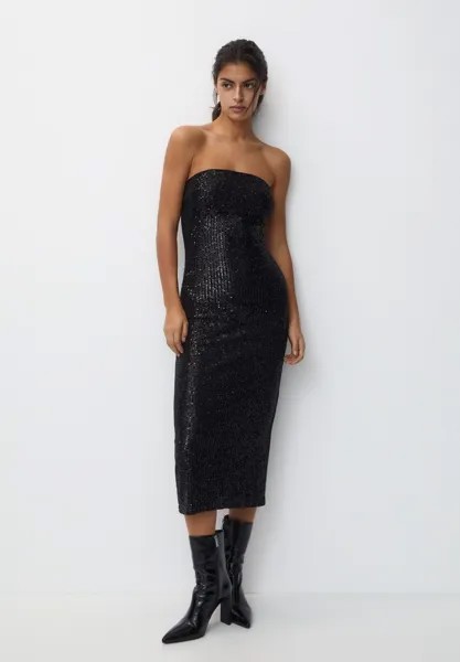 Элегантное платье Sequinned Bandeau PULL&BEAR, черный