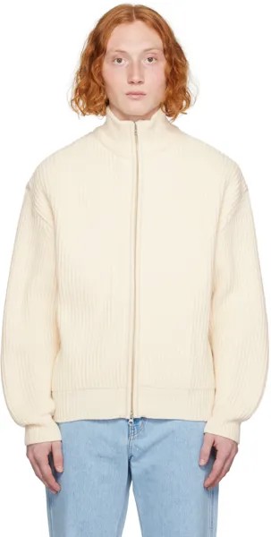 AMOMENTO Off-White Свитер на молнии с полной иглой
