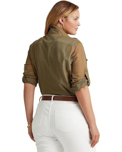 Рубашка LAUREN Ralph Lauren Plus Size Cotton Mesh Long Sleeve Shirt, цвет Olive Fern