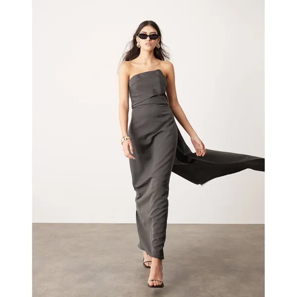 Платье Asos Edition Ailored Asymmetric Neck Bandeau With Train, темно-серый
