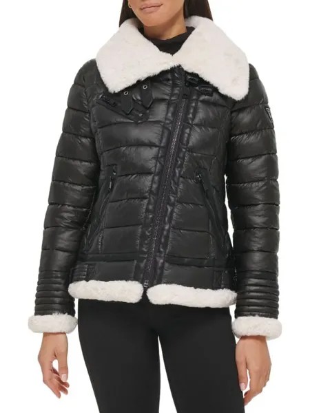 Пуховик с отделкой из искусственного меха Guess Black