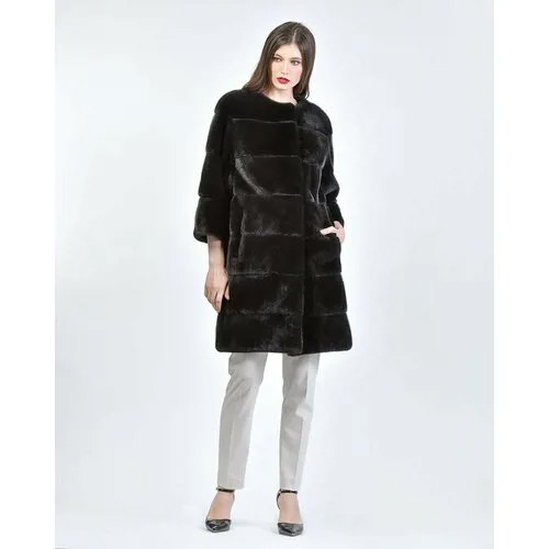Пальто Skinnwille, норка, силуэт прямой, размер 36, черный