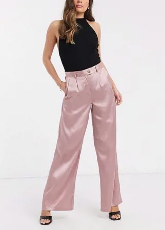 Широкие атласные брюки светло-розового цвета Unique21-Розовый цвет