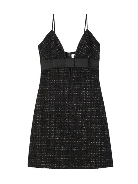 Мини-платье из твида с эффектом металлик и бантом St. John, черный
