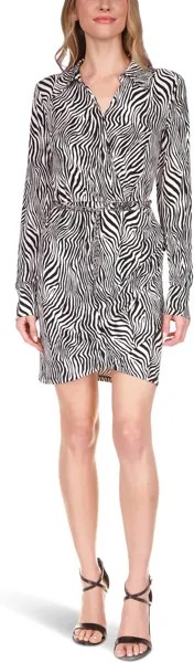 Плиссированное платье-рубашка с длинными рукавами Petite Zebra MICHAEL Michael Kors, черный