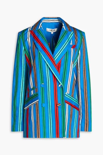 Двубортный пиджак в полоску из хлопка и льна Diane Von Furstenberg, синий кобальт