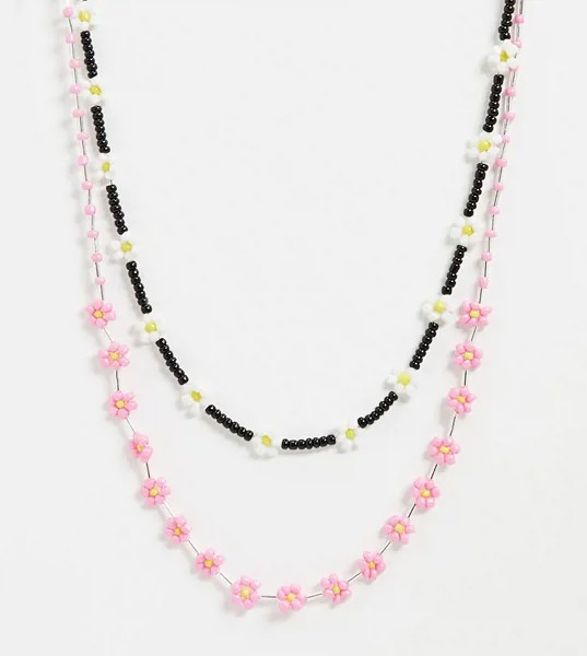 Розовое ожерелье с бусинами Monki Tilly-Розовый