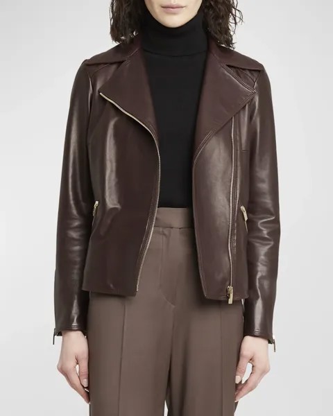 Кожаная байкерская куртка Golden Hardware Kiton, цвет Dk Brwn