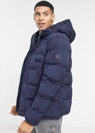 Темно-синяя куртка-бомбер из эластичной ткани с капюшоном Tommy Hilfiger-Темно-синий