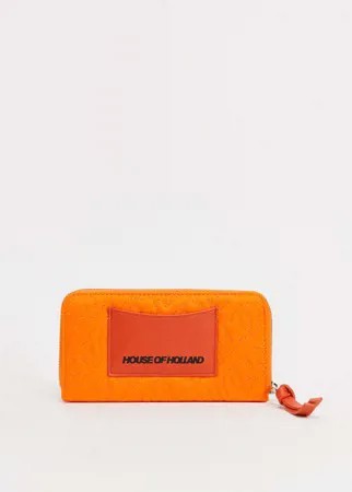 Оранжевый кошелек на молнии с вышитым фирменным узором House of Holland-Оранжевый цвет