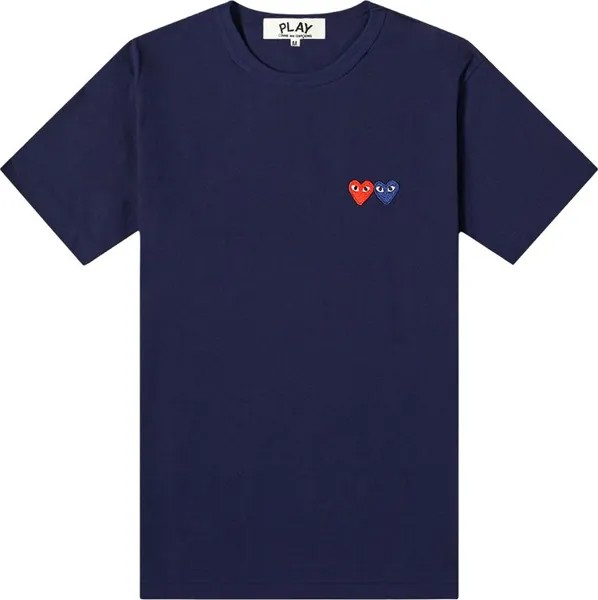 Футболка Comme des Garçons PLAY Navy & Red Double Heart T-Shirt 'Navy', синий