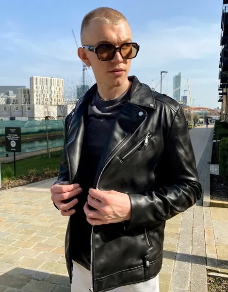 Черная байкерская куртка из искусственной кожи ASOS DESIGN-Черный цвет