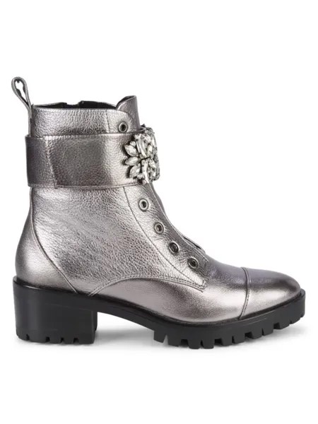 Ботинки Pippa из кожи с металлизированными ремешками и язычками Karl Lagerfeld Paris, серебро