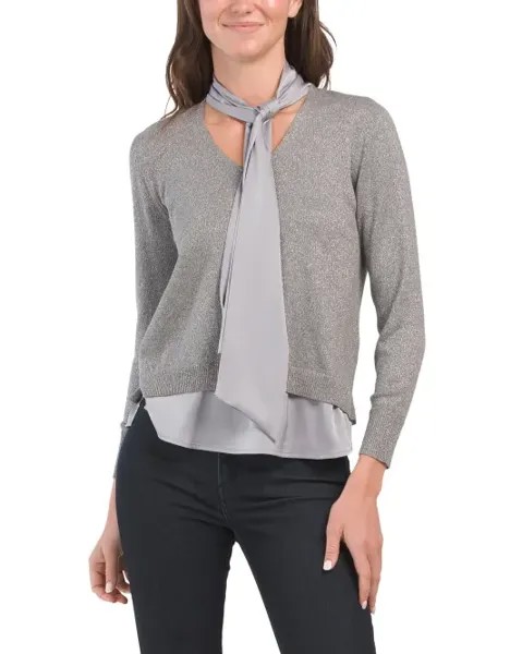 Топ Petite с люрексом и завязками на шее Anne Klein, серый